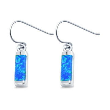 Drop Dangle Bar Earrings Lab Created Blue Opal 925 Sterling Silver (12mm)